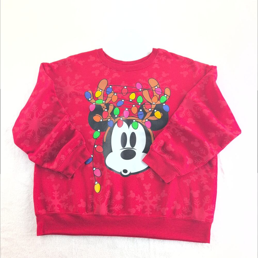 Disney MickeyMouse ChristmasCrewneck AntlersTangled Lights Sweatshirt Women's2XL